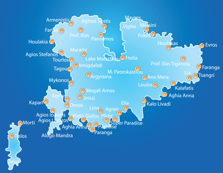 mapa ostrova Mykonos
